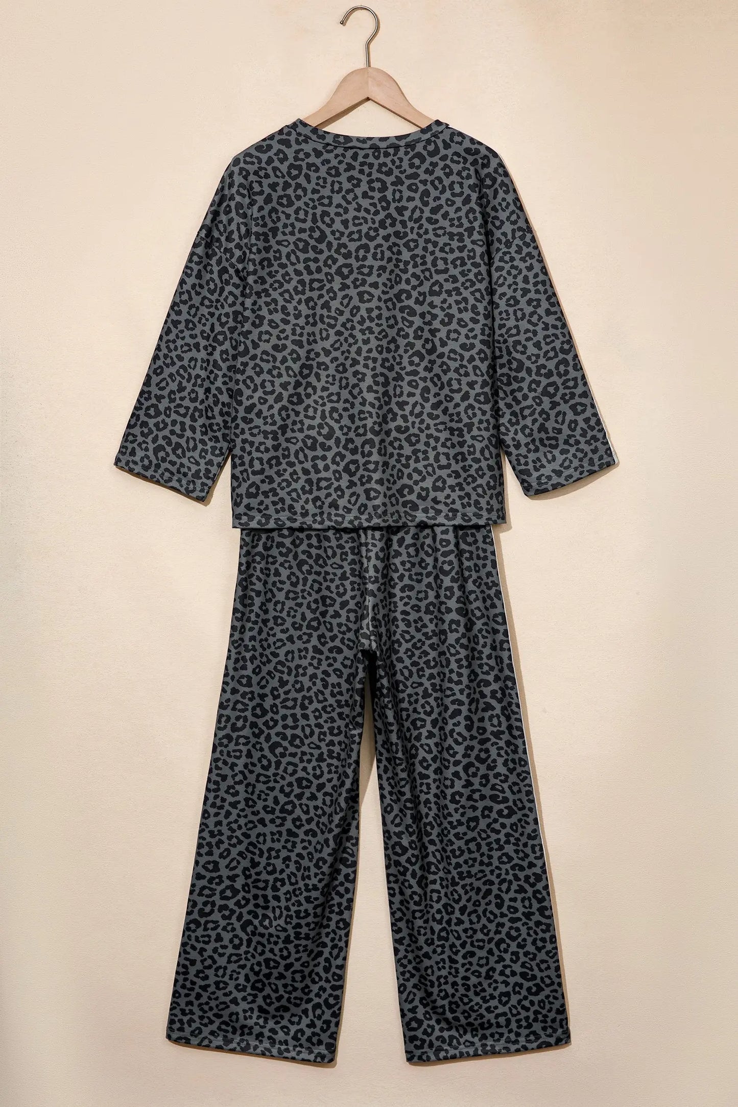 Apricot Leopard Print Varsity Striped Detail 3/4 Sleeve Top Shift Pant Set
