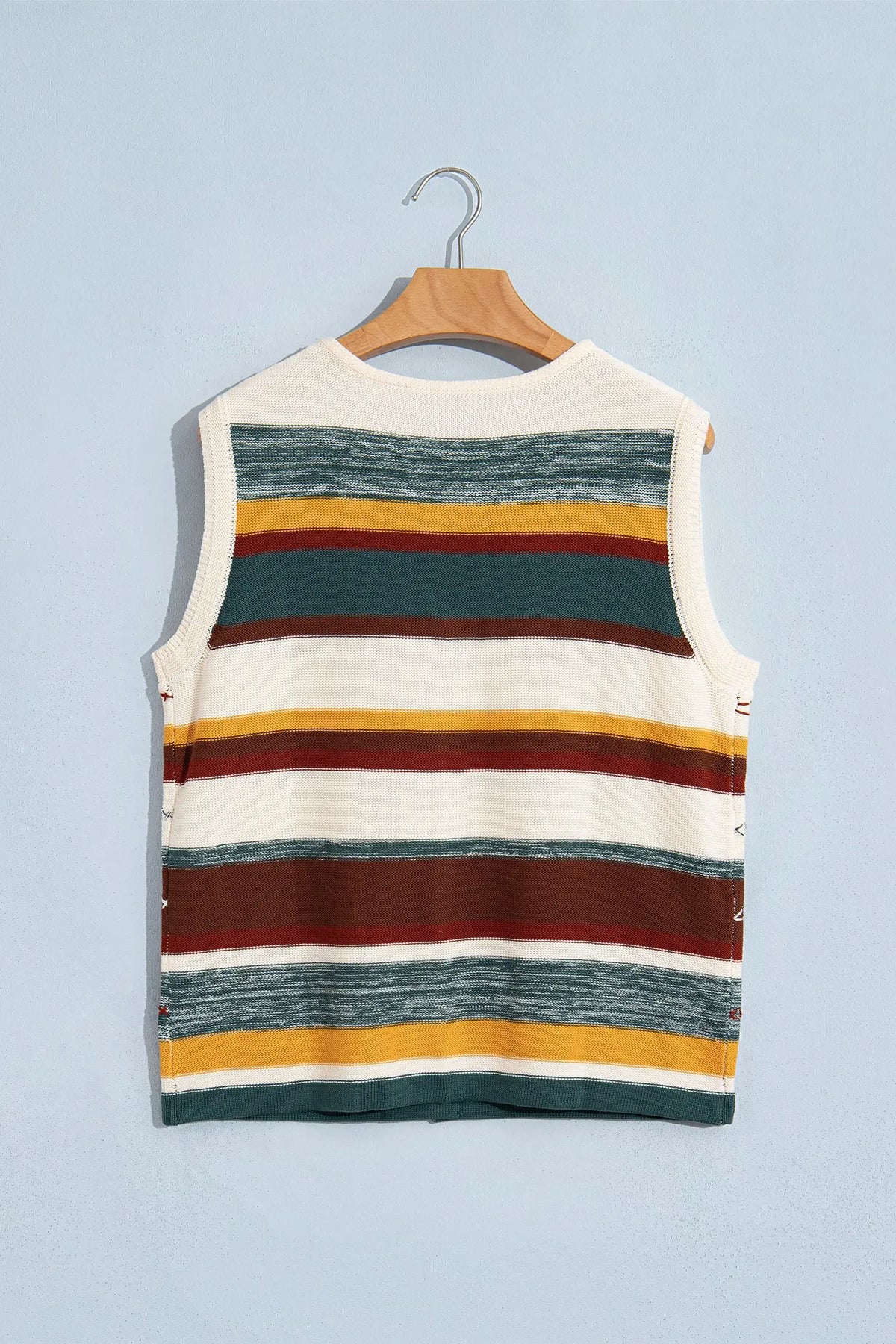 Multicolour Striped Button Front Sleeveless Knit Regular Fit Sweater Vest