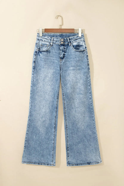 Beau Blue Acid Wash Pocket Detail Flare Jeans