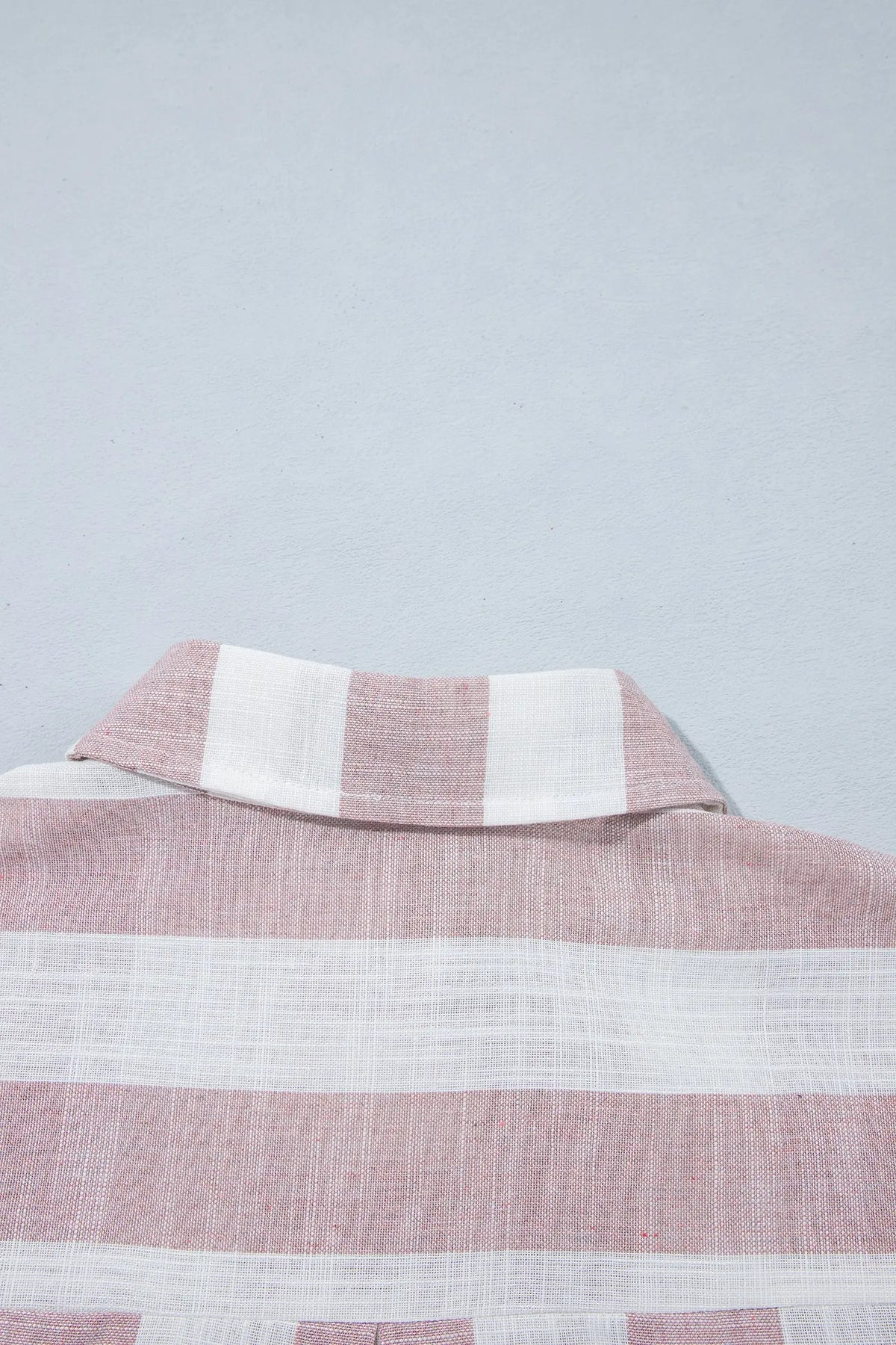 Khaki Stripe Button-Up Three-Quarter Sleeve Shift Dress back collar detail view · nz-alt-v1