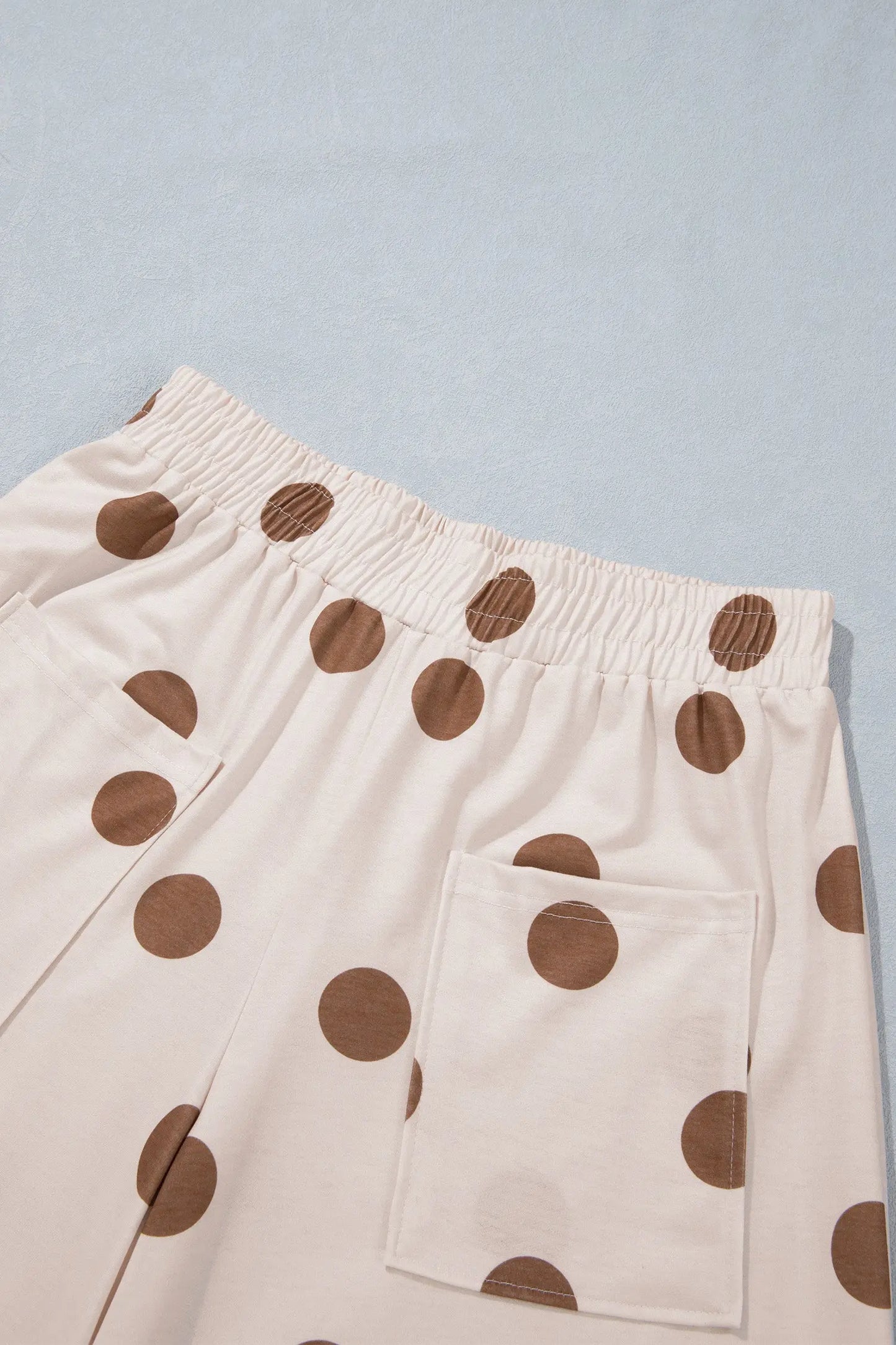 Brown Polka Dot Wide Leg Elastic Waist Casual Pants