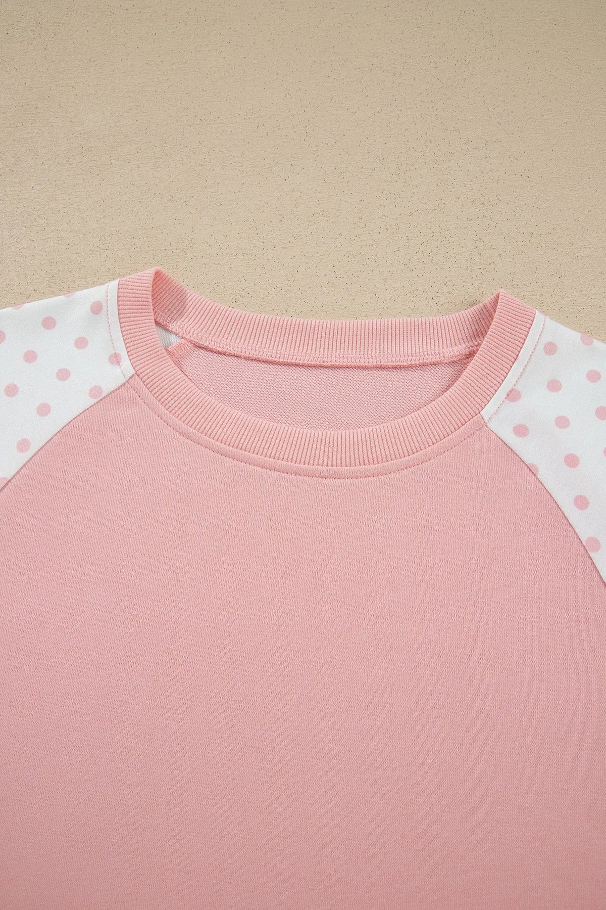 Pink Polka Dot Patchwork Colorblock Long Sleeve Casual Two Piece Pants Set detail view · nz-alt-v1