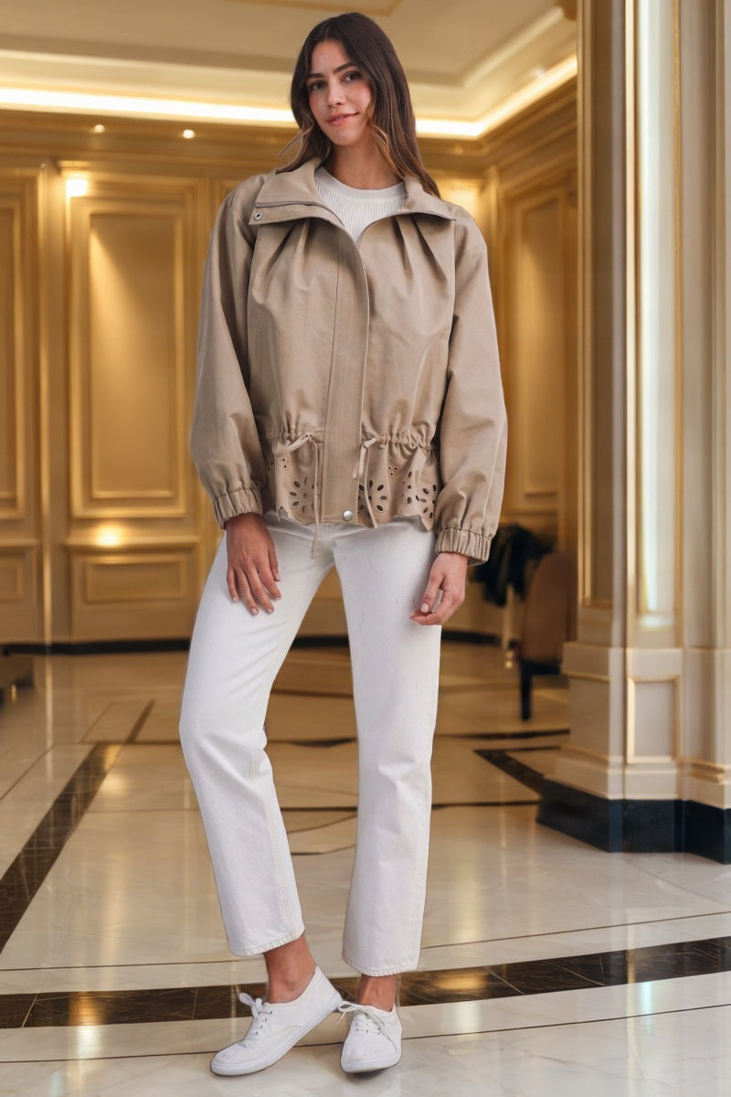 Eyelet Hem Anorak Jacket model front view · nz-bg-v1