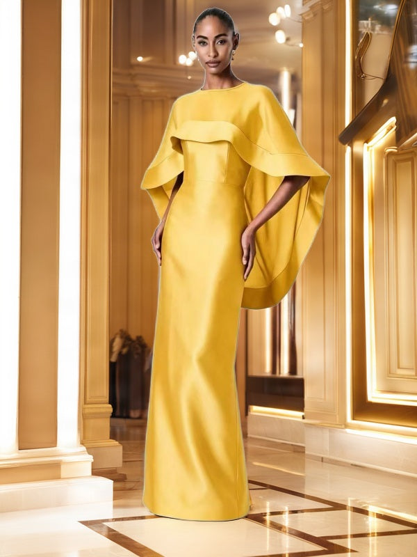 Cape Sleeve Maxi Gown with Structured Bodice model front view · nz-bg-v1