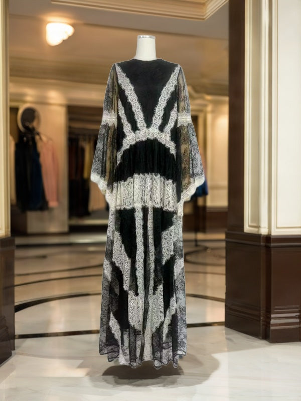 Contrast Lace Maxi Gown with Bell Sleeves mannequin view · nz-bg-v1