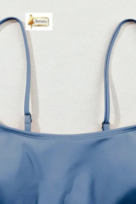 Dusk Blue Colorful Stitch Border Detail 2pcs High Waist Bikini Swimsuit Nataliz