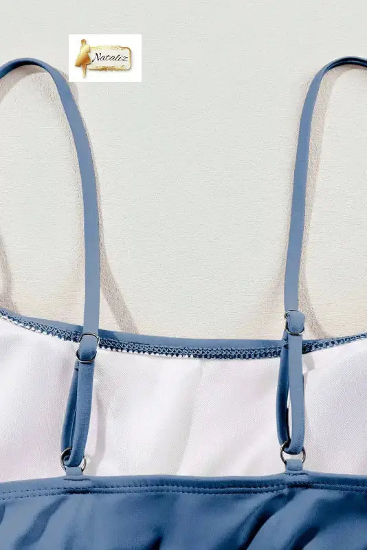 Dusk Blue Colorful Stitch Border Detail 2pcs High Waist Bikini Swimsuit Nataliz