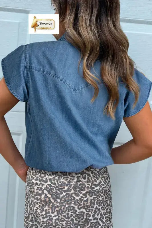 Dusk Blue Ruffled Short Sleeve Denim Shirt Dear-Lover Dropshipping