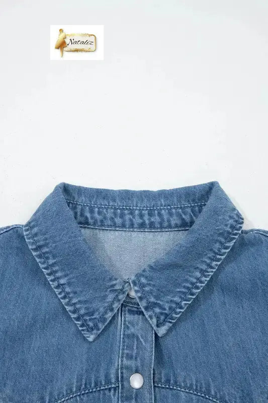 Dusk Blue Ruffled Short Sleeve Denim Shirt Dear-Lover Dropshipping