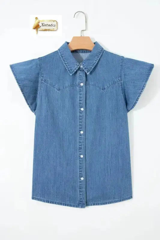 Dusk Blue Ruffled Short Sleeve Denim Shirt Dear-Lover Dropshipping