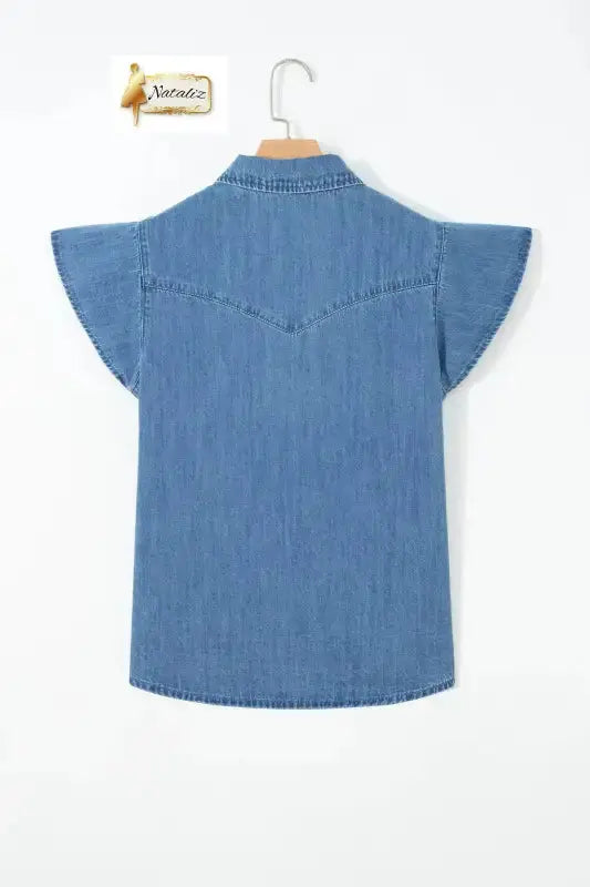 Dusk Blue Ruffled Short Sleeve Denim Shirt Dear-Lover Dropshipping
