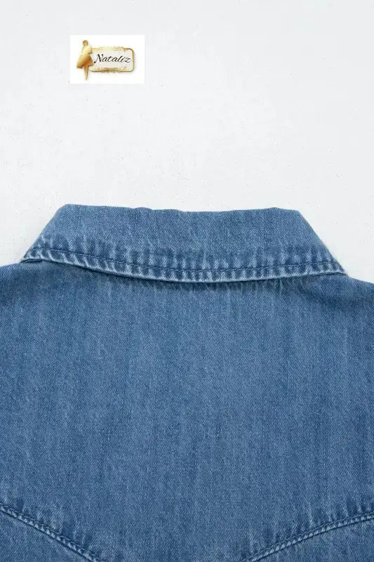 Dusk Blue Ruffled Short Sleeve Denim Shirt Nataliz