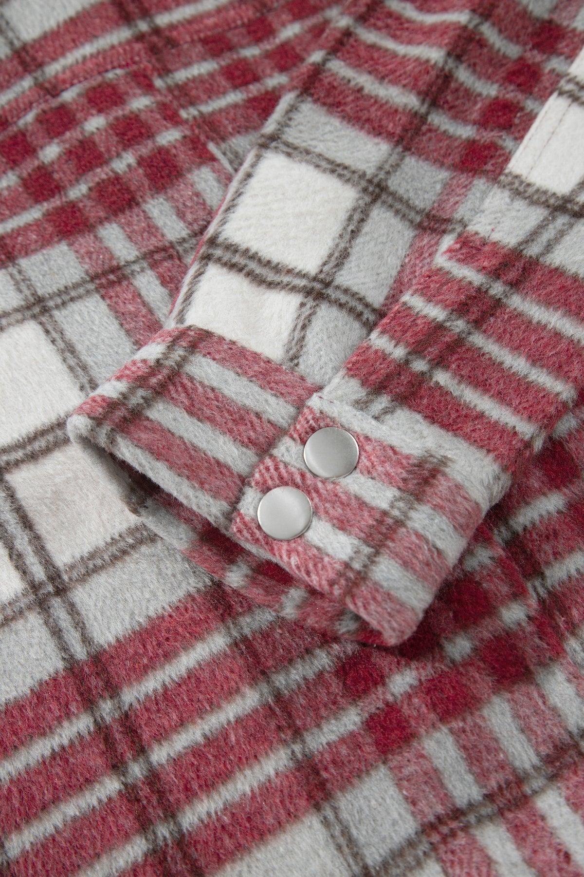 Red Plaid Flannel Metal Button Collar Long Sleeve Vintage Shift Jacket