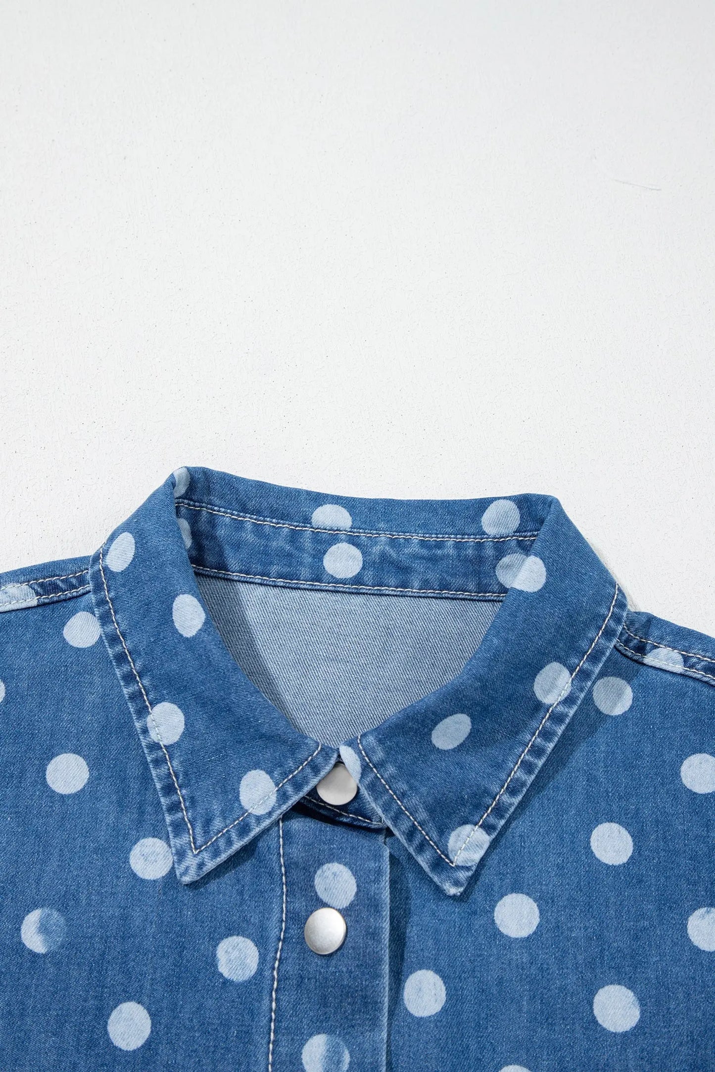 Blue Polka Dot Long Sleeve Collar Shift Tunic Denim Jacket