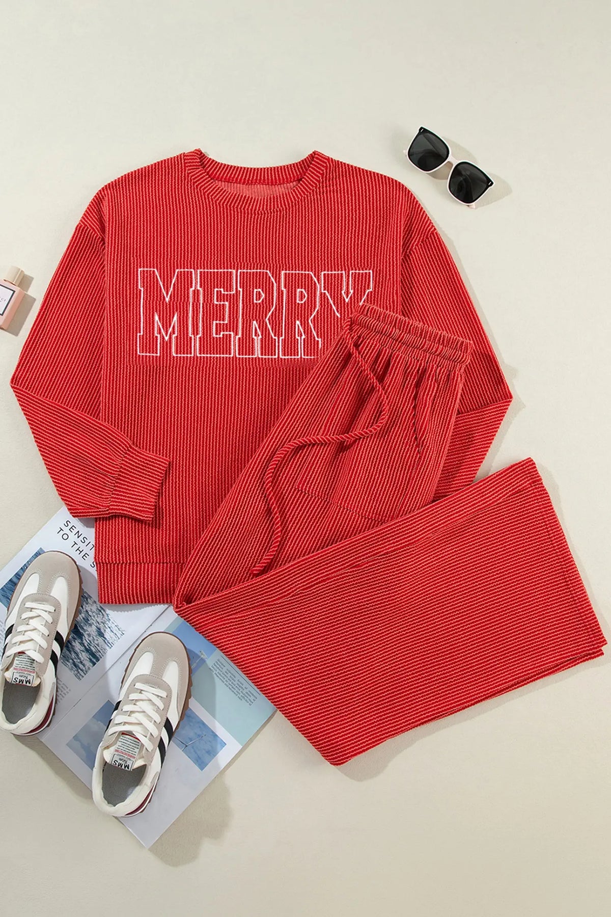 MERRY Corded Long Sleeve Top and Pockets Pants Set