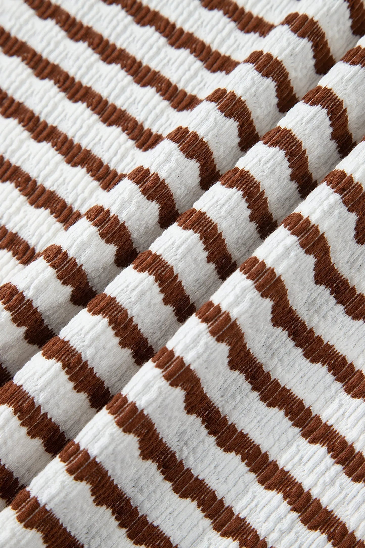 Brown Stripe Textured Knit Split Hem Half Sleeve Loose Top Dear-Lover Dropshipping