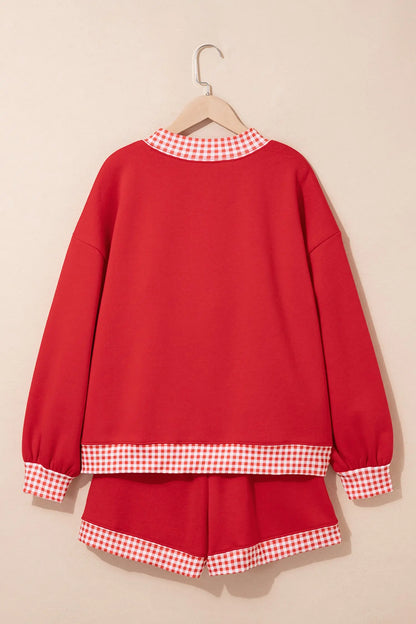 Dark Blue Polka Dot Trim Baggy Pullover 2pcs Short Set