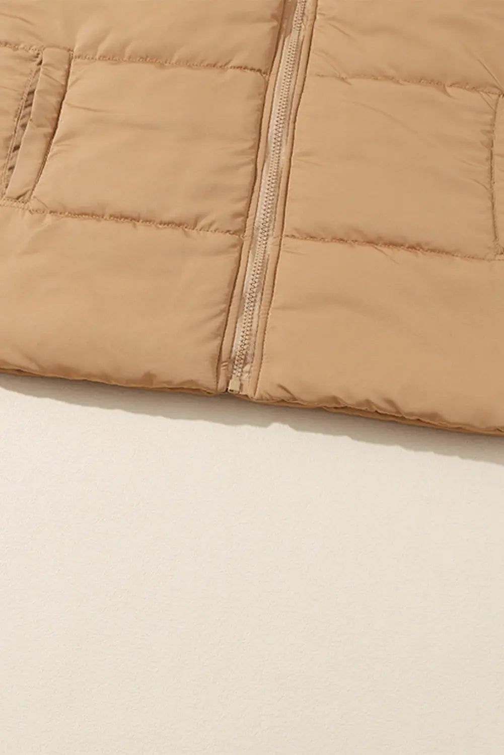 Khaki Oversized Stand Collar Zip Winter Vest