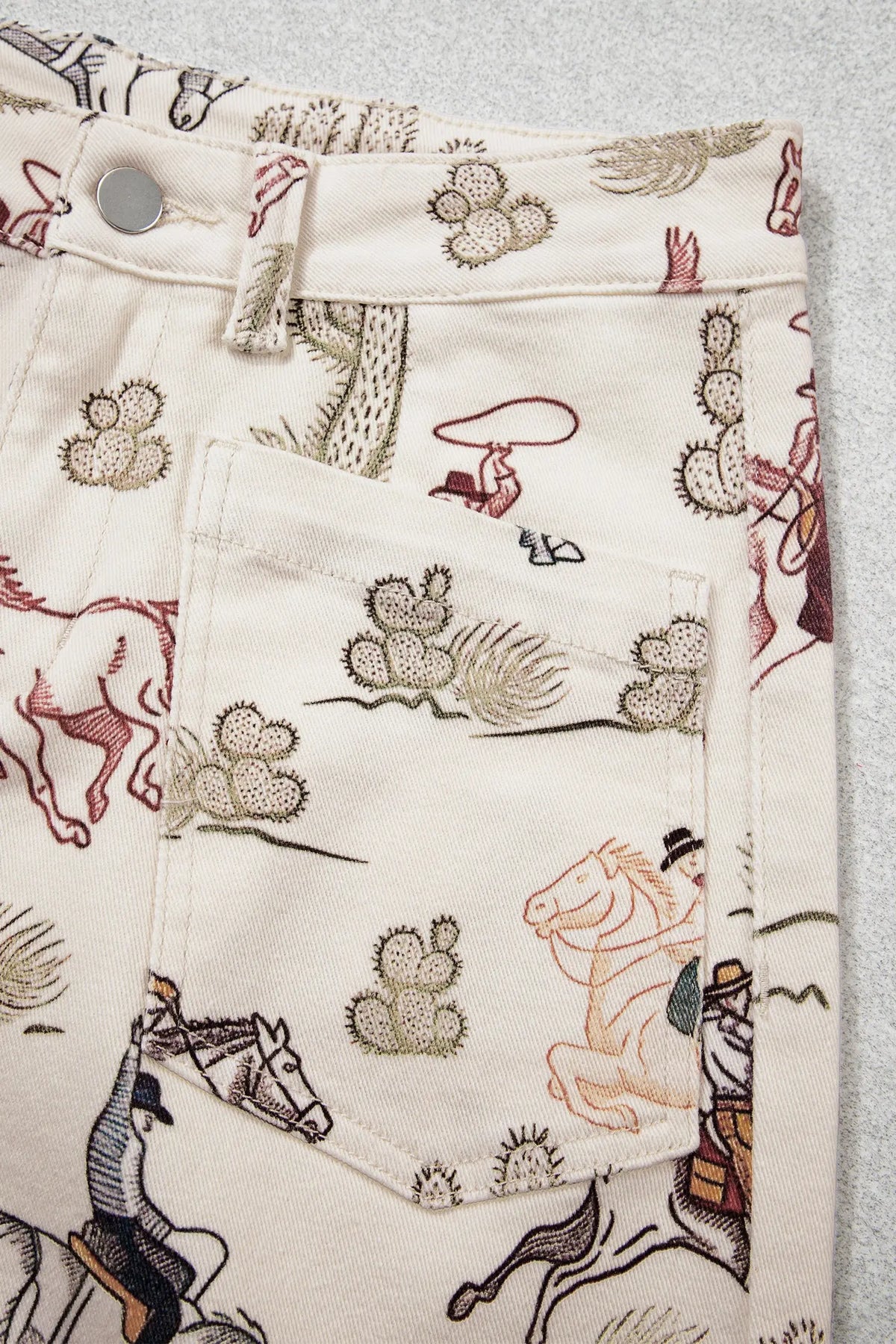 Multicolour western print straight leg ankle-length pocket jeans detail view · nz-alt-v1