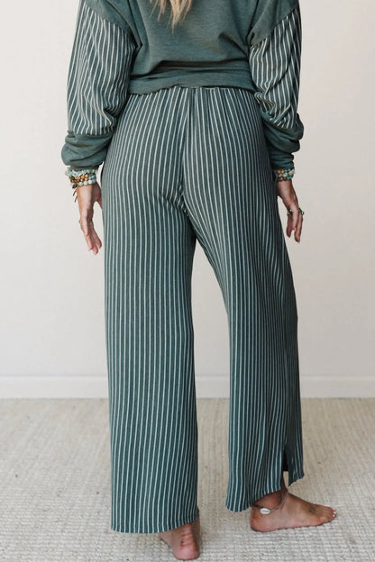Green Bay Raw Seam Patchwork Long Sleeve Top Pocket Casual Pants 2pcs Set