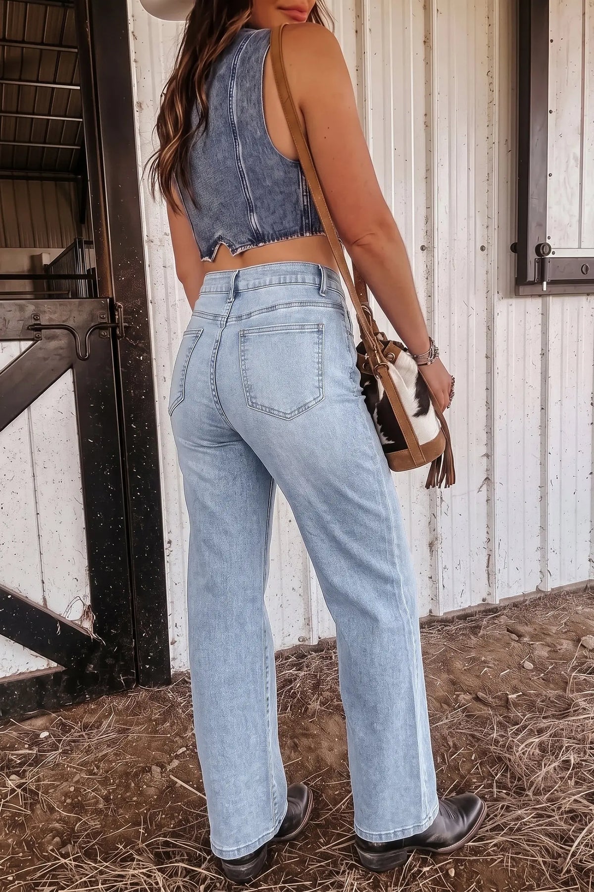 Beau Blue Sparkle Detail Western Casual Shift Jeans