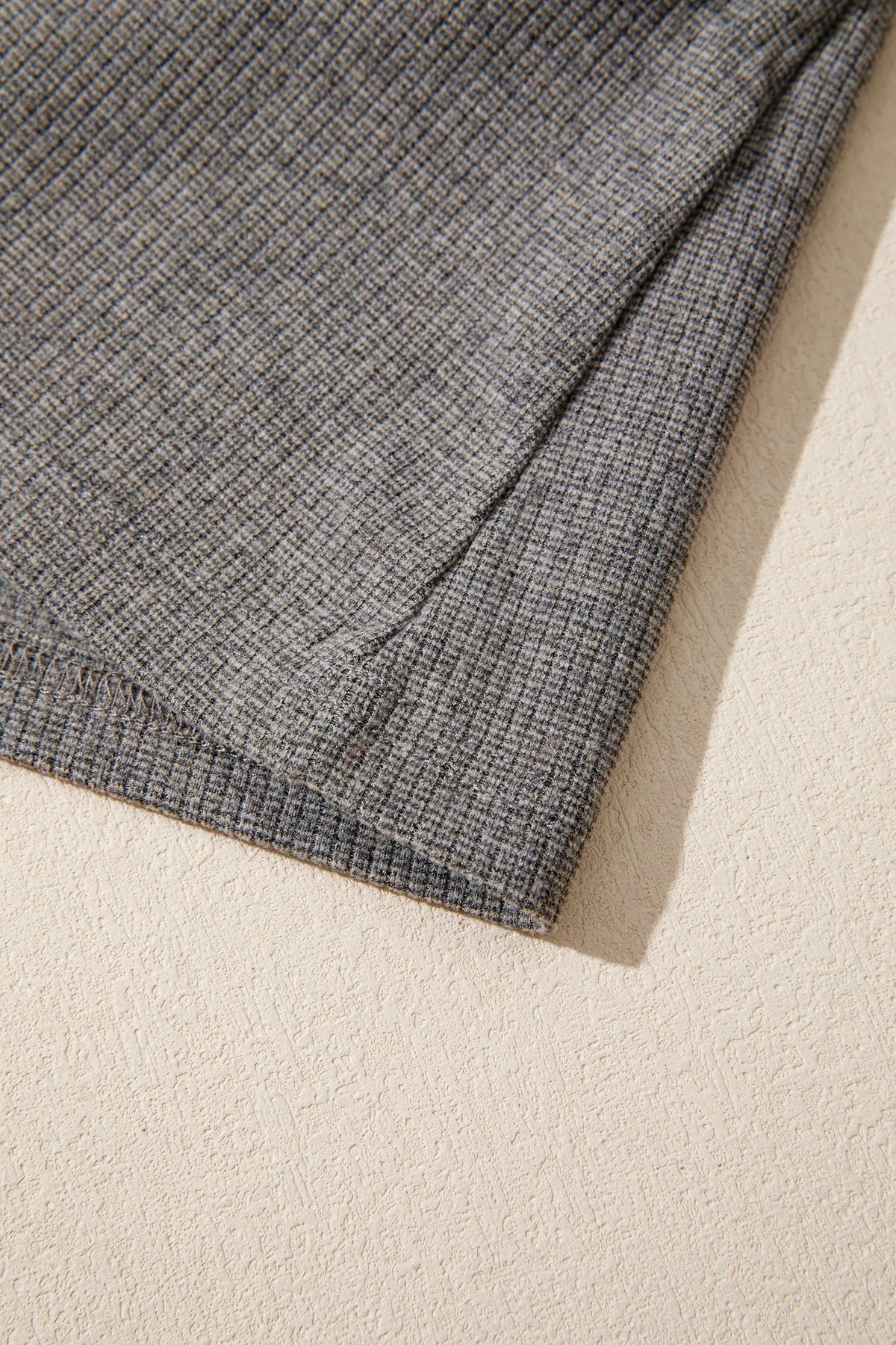 Medium Grey Ribbed Lace Trim V-Neck Button Detail Long Sleeve Top detail view · nz-alt-v1