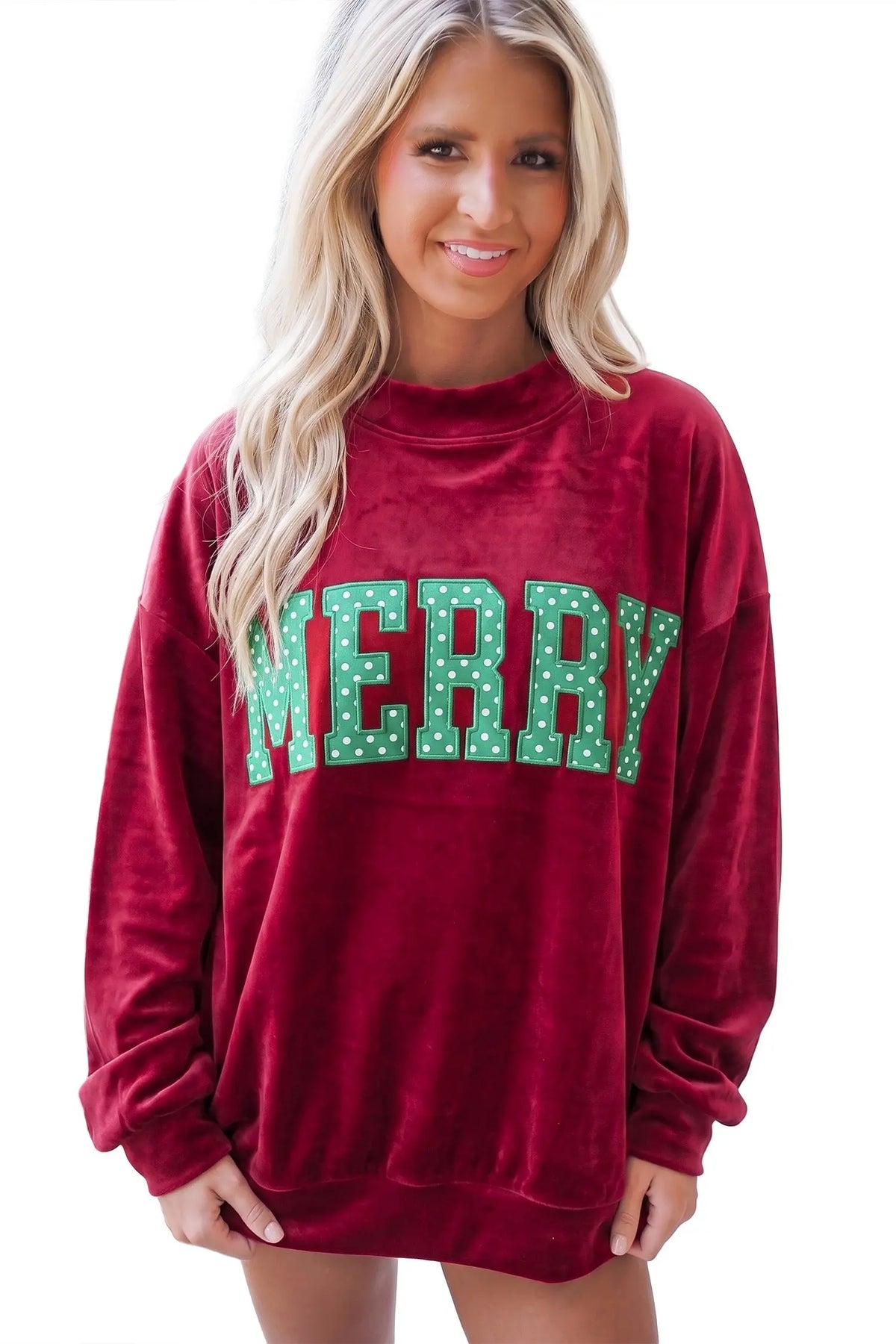 Christmas Velvet Graphic Print Long Sleeve Sweatshirt