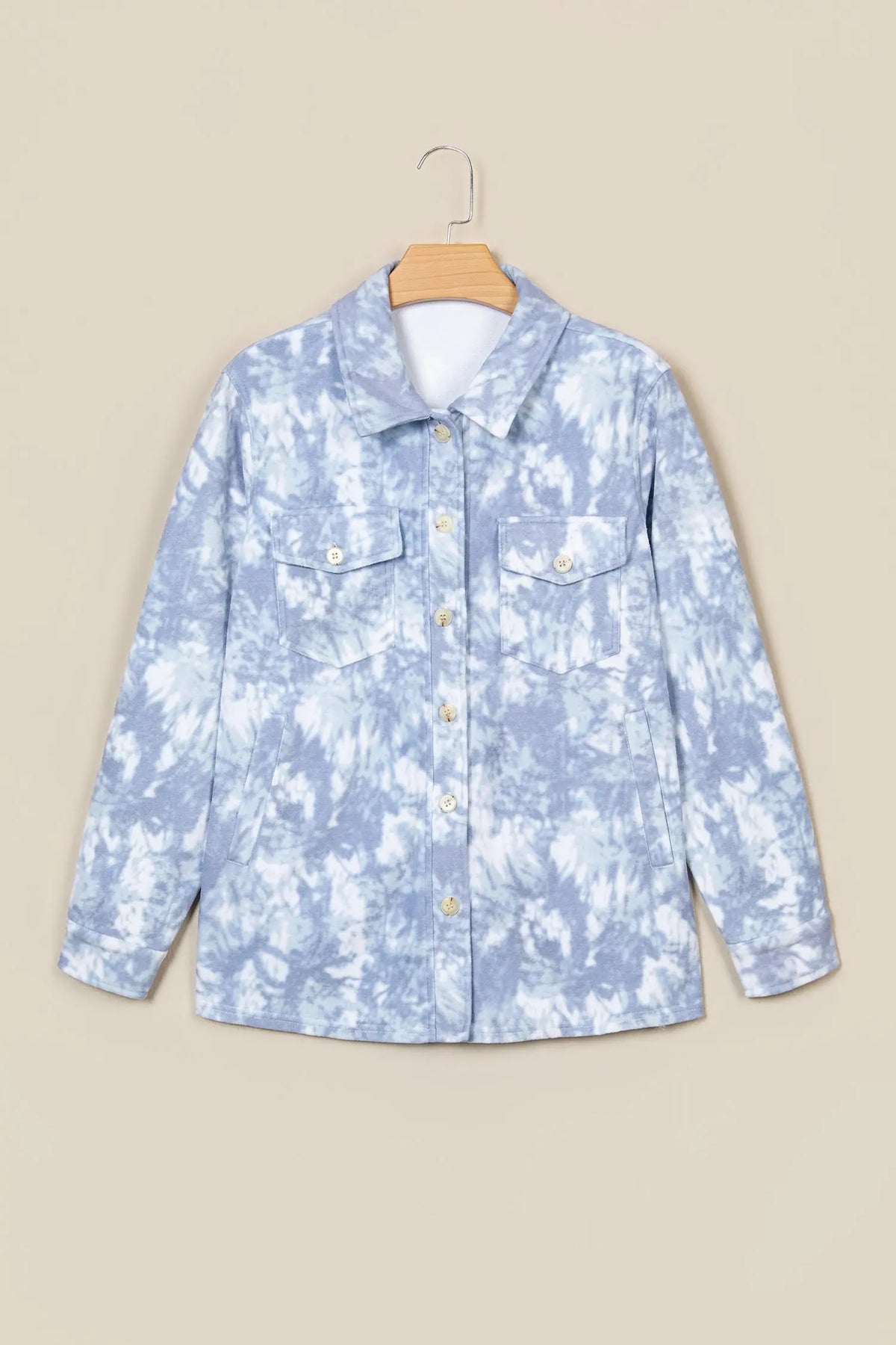 Gray Abstract Print Fuzzy Collar Long Sleeve Patch Pocket Tunic Jacket