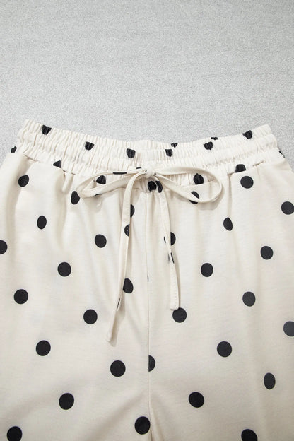 Black Polka Dot Half Sleeve Loose Top Elastic Waist Casual Pants Set