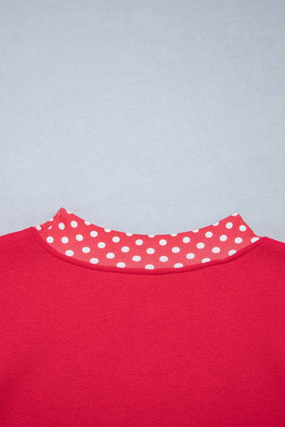 Pink Colorblock Polka Dot Contrast Trim Oversized Sweatshirt