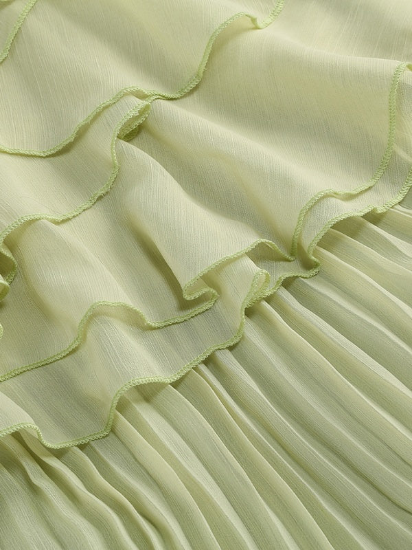 Tiered Ruffle Halter Neck Pleated Maxi Dress detail view