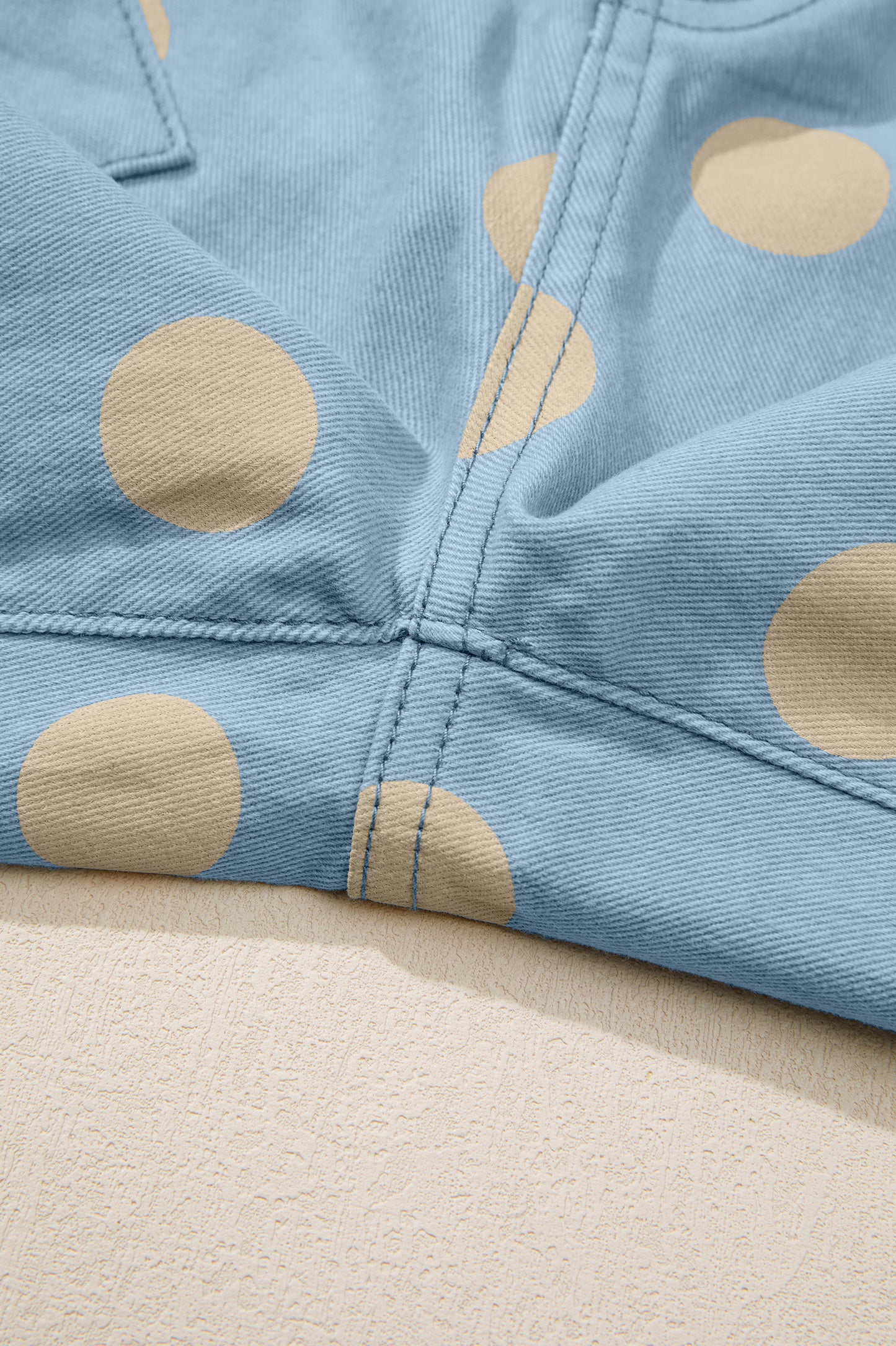 Sky Blue Polka Dot Print Bow Detail Pocketed Jeans
