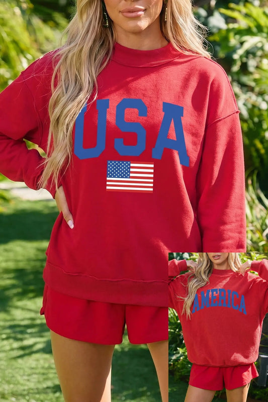 Racing Red Mock Neck Reversible USA/America Graphic Sweatshirt Nataliz