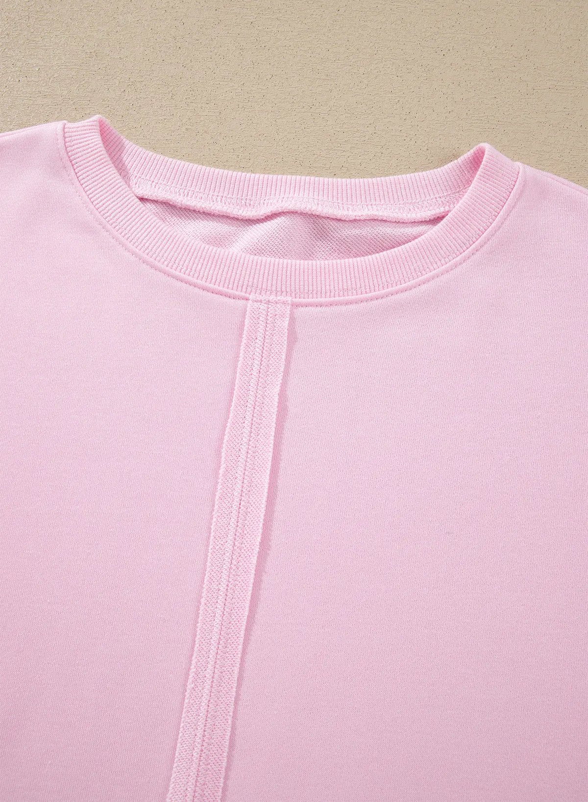 Pink Solid Color Raw Seam Lace Detail Loose Casual Sweatshirt detail view · nz-alt-v1