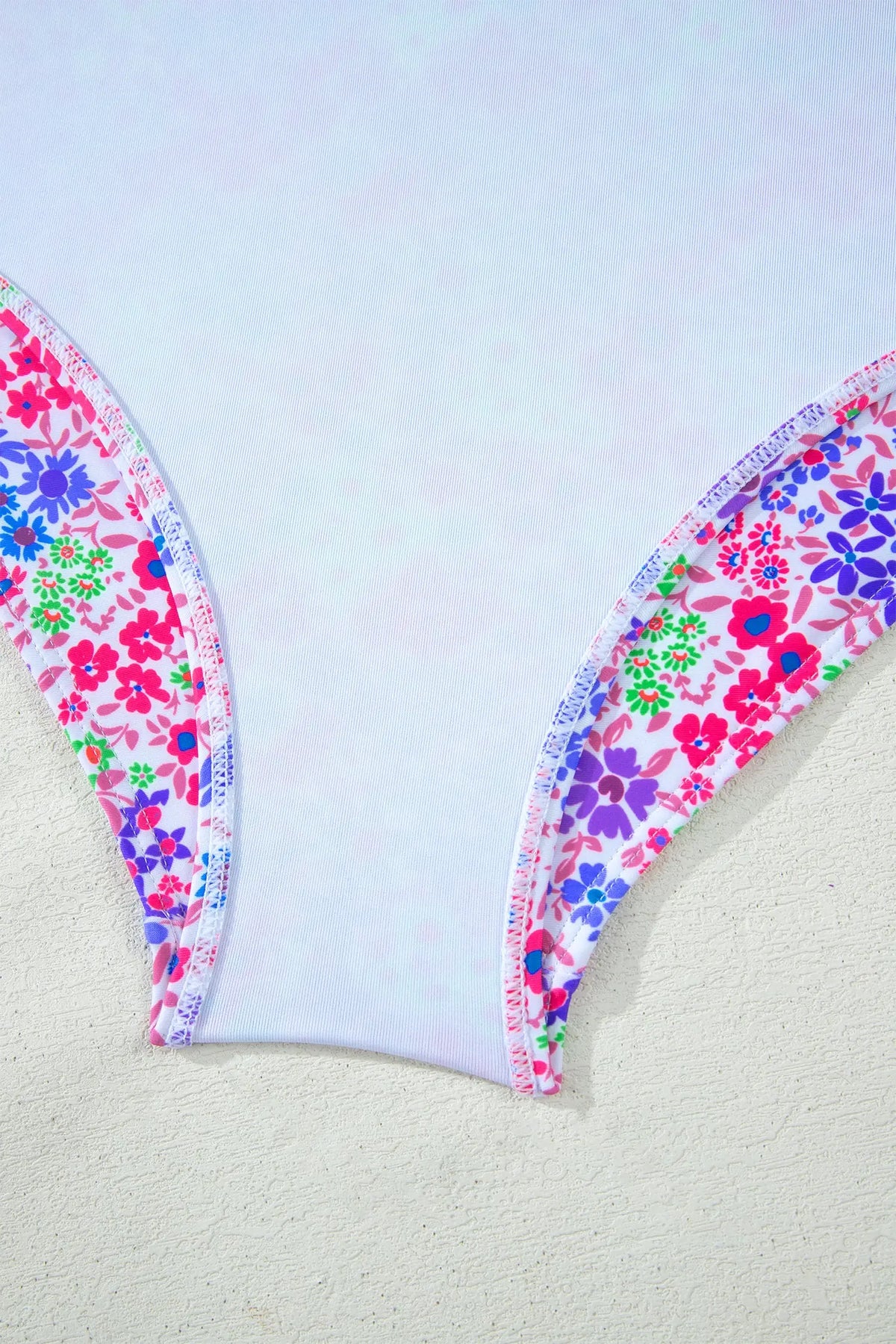 Purple Floral Print Lace Trim Spaghetti Strap Ruched Bikini High Waist Swimsuit