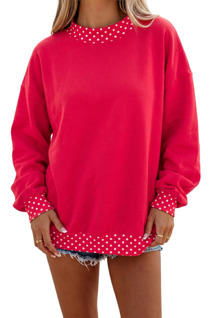Pink Colorblock Polka Dot Contrast Trim Oversized Sweatshirt