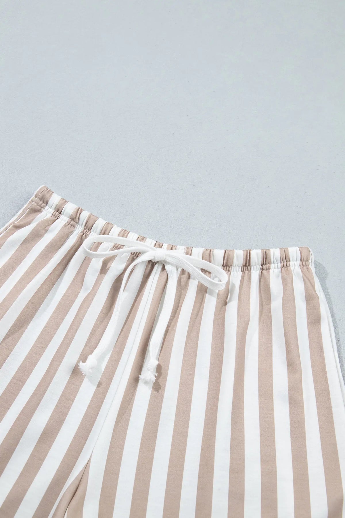 Striped Color Block Pullover Top Drawstring Shorts Set flat lay view · nz-alt-v1