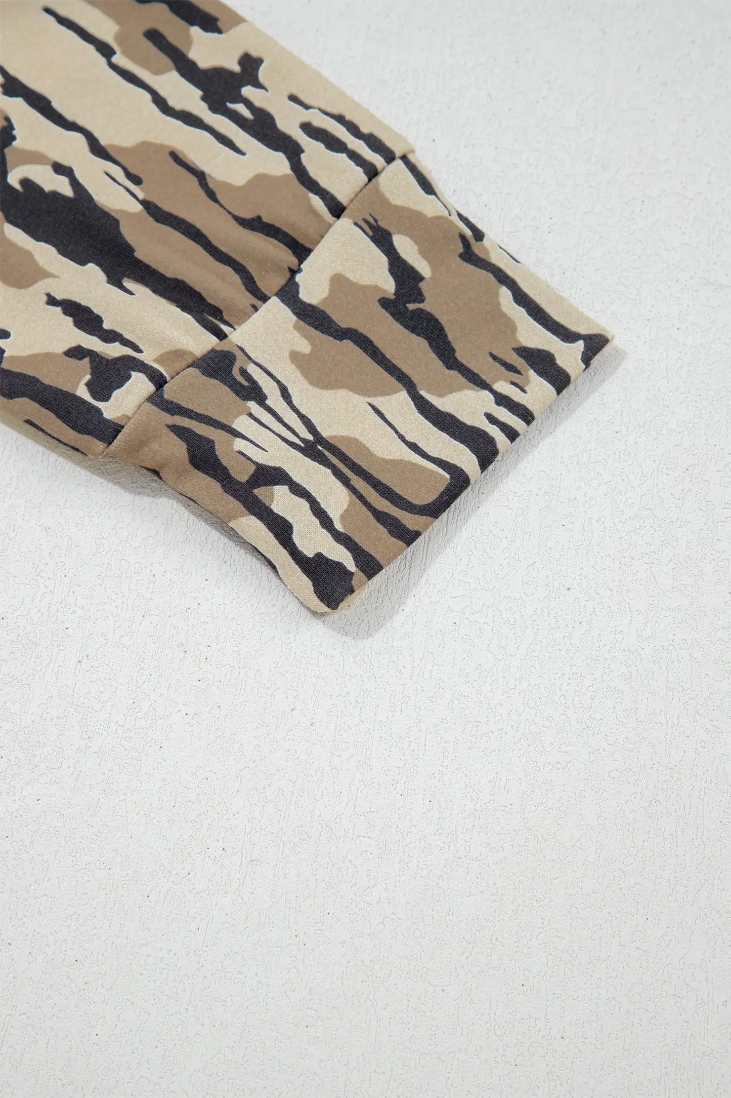 Brown Camouflage Zipper Collar Front Pocket Pullover Sweatshirt