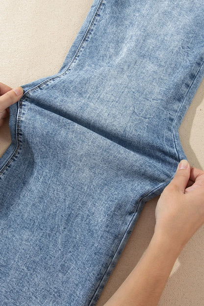 Beau Blue Acid Wash Pocket Detail Flare Jeans