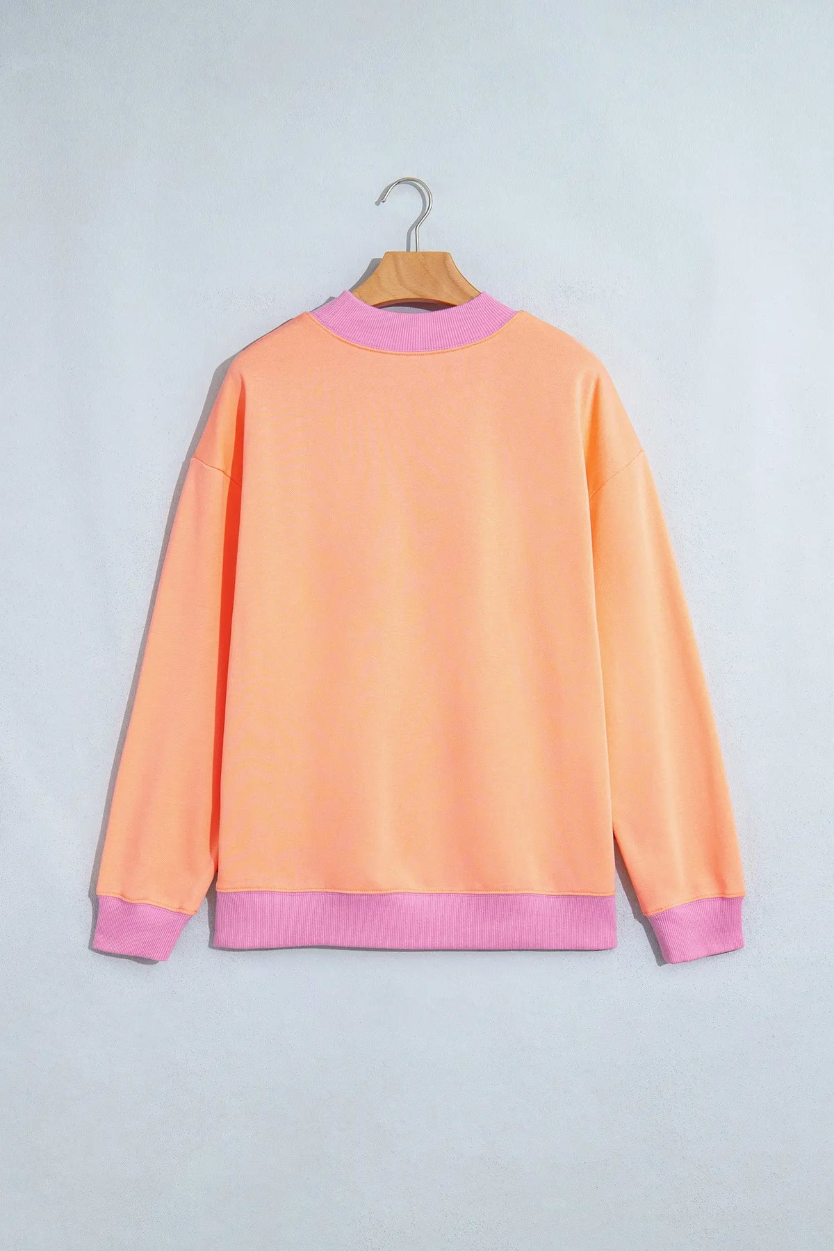 Coffee Colorblock Trim Crewneck Long Sleeve Pullover Sweatshirt