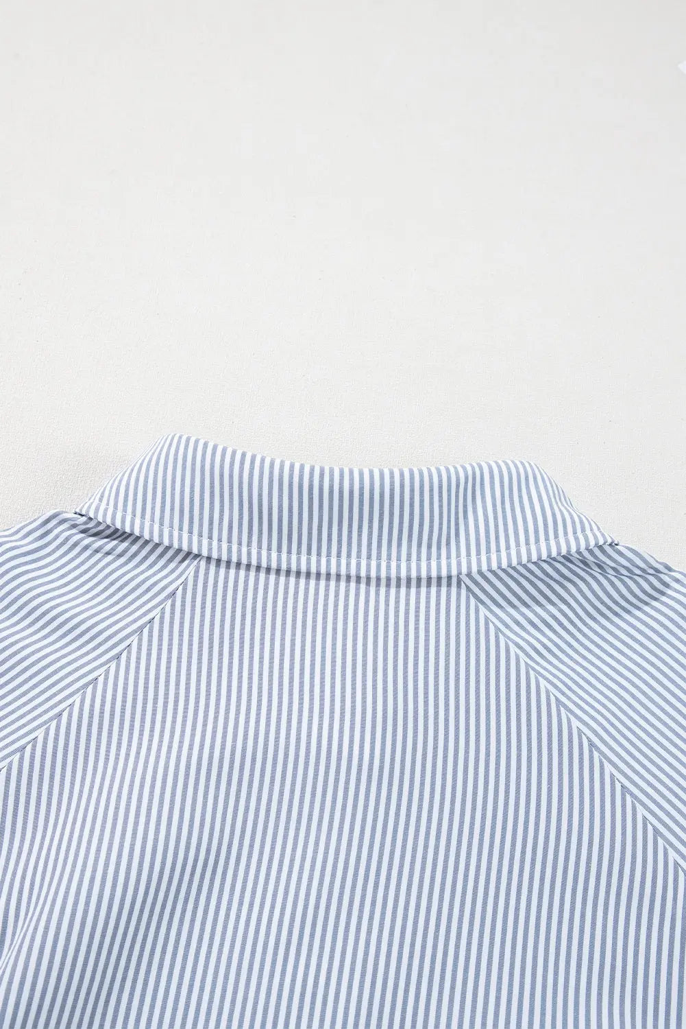 Gray Pinstripe Long Sleeve Smocked Cuffs Button Shirt Collar Blouse