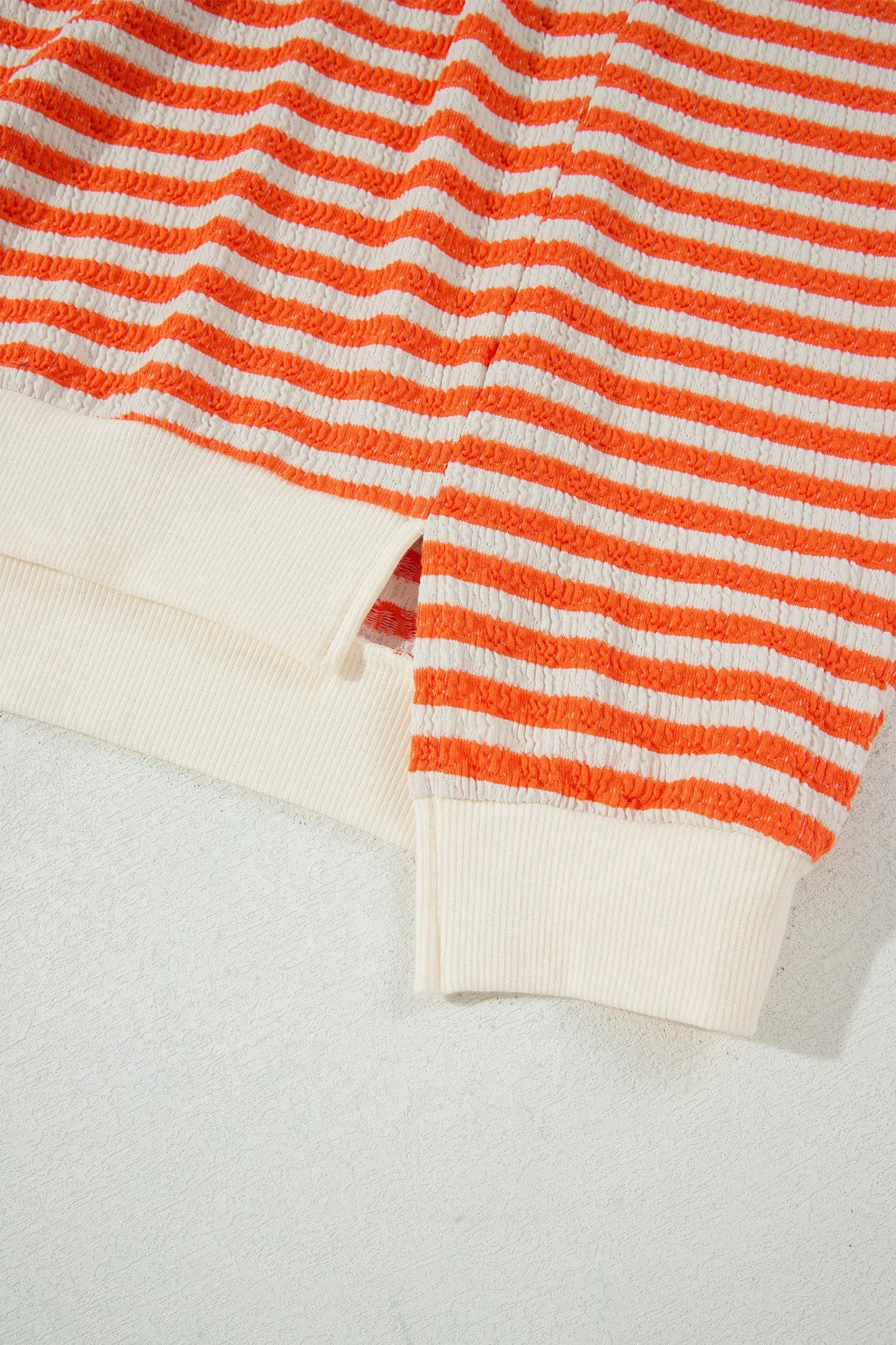 Orange Stripe Striped Textured Stand Neck Oversized Long Sleeve Top