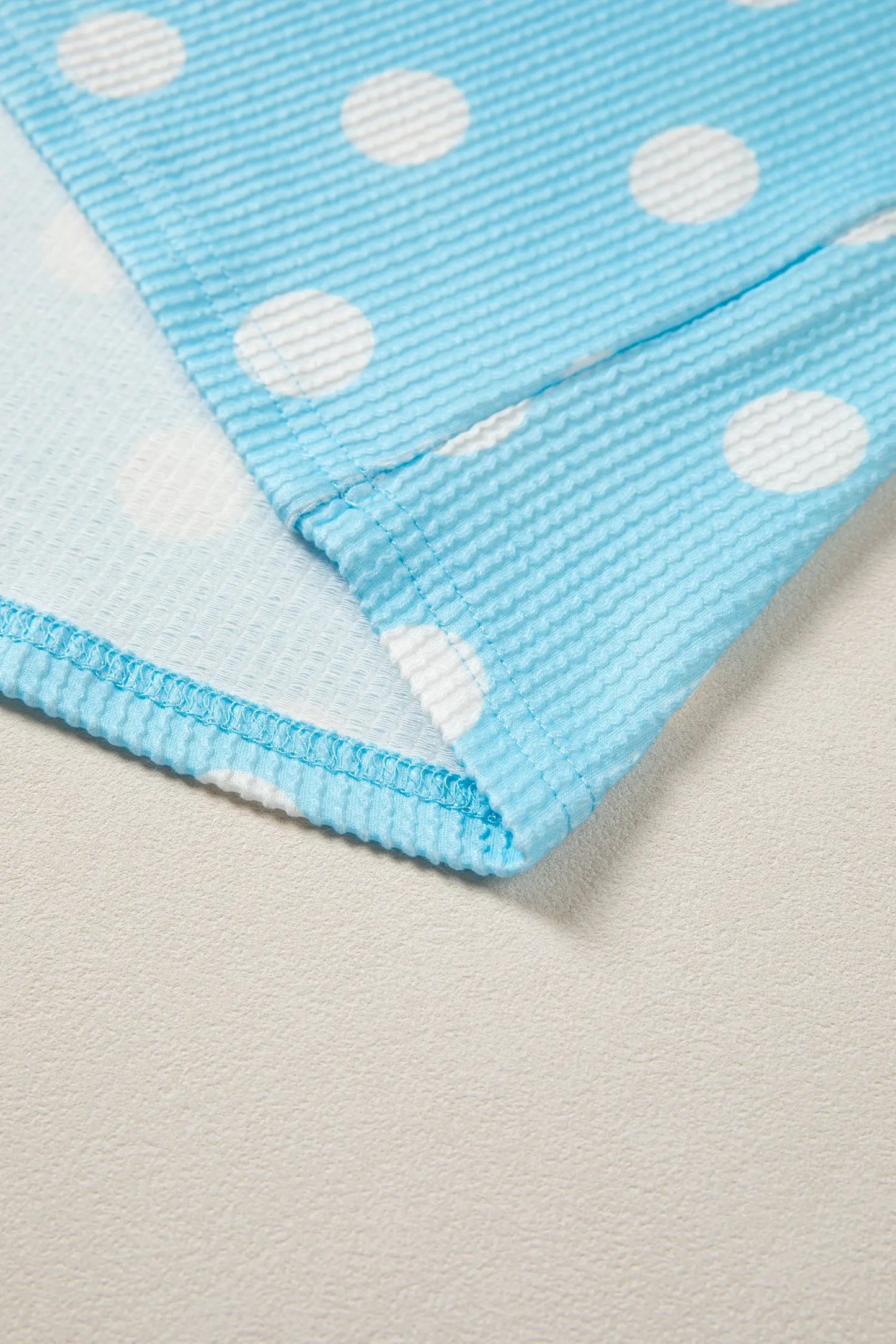 Sky Blue Polka Dot Round Neck Drop Shoulder Patch Pocket Jacquard Texture Top Nataliz