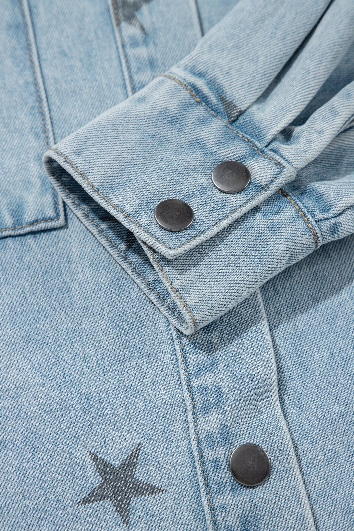 Sky Blue Stars Pattern Long Sleeve Shirt Collar Denim Jacket