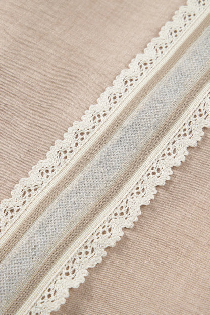 Parchment Crochet Lace Accent Pullover Rolled Short Sleeve Blouse Nataliz
