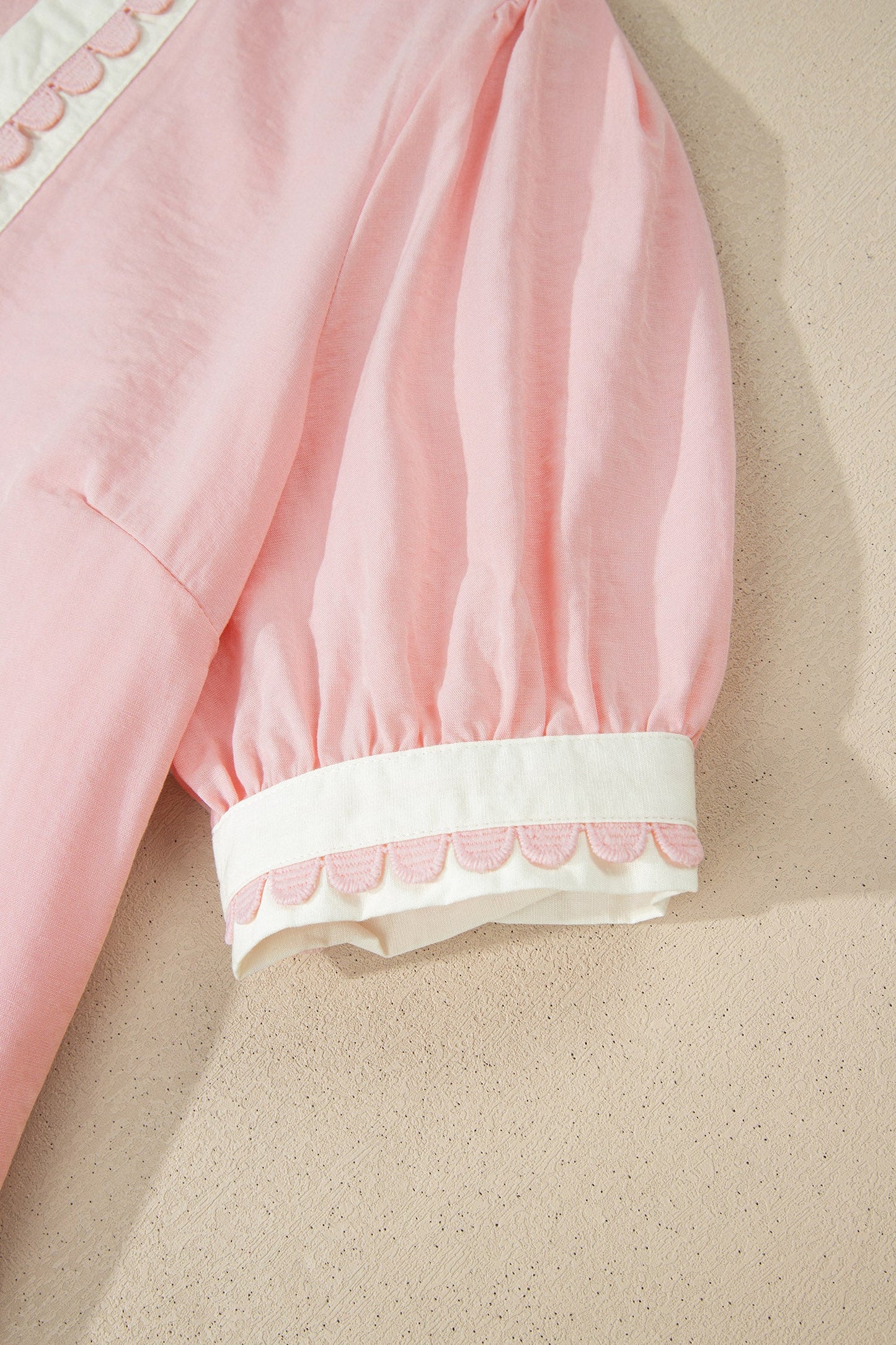 Canton Scallop Color Block Trim Puff Sleeve Mini Dress - Casual Dresses