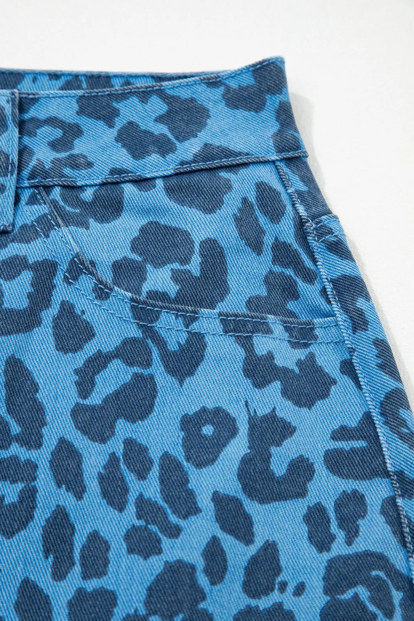 Brown Leopard Print Side Split Frayed Hem Denim Midi Skirt