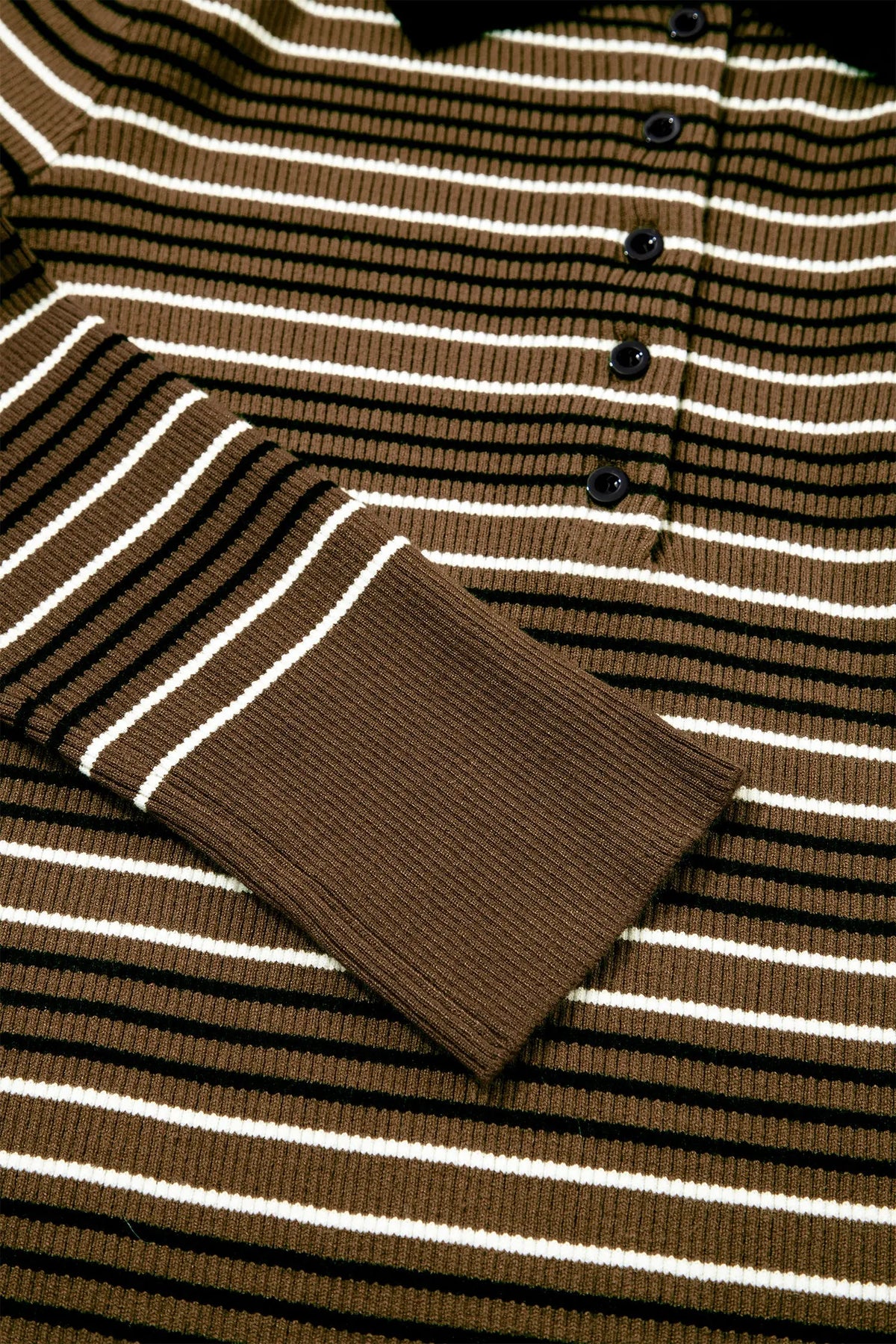 Green Stripe Striped Ribbed Knit Button Collar Sweater