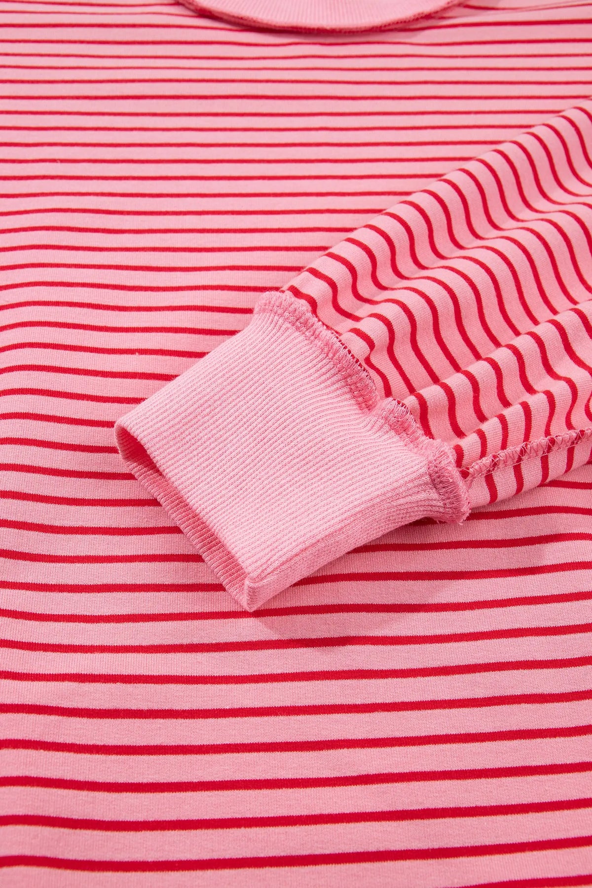 Pink Stripe Ribbed Patchwork Mock Neck Baggy Pullover Matching Shorts Set