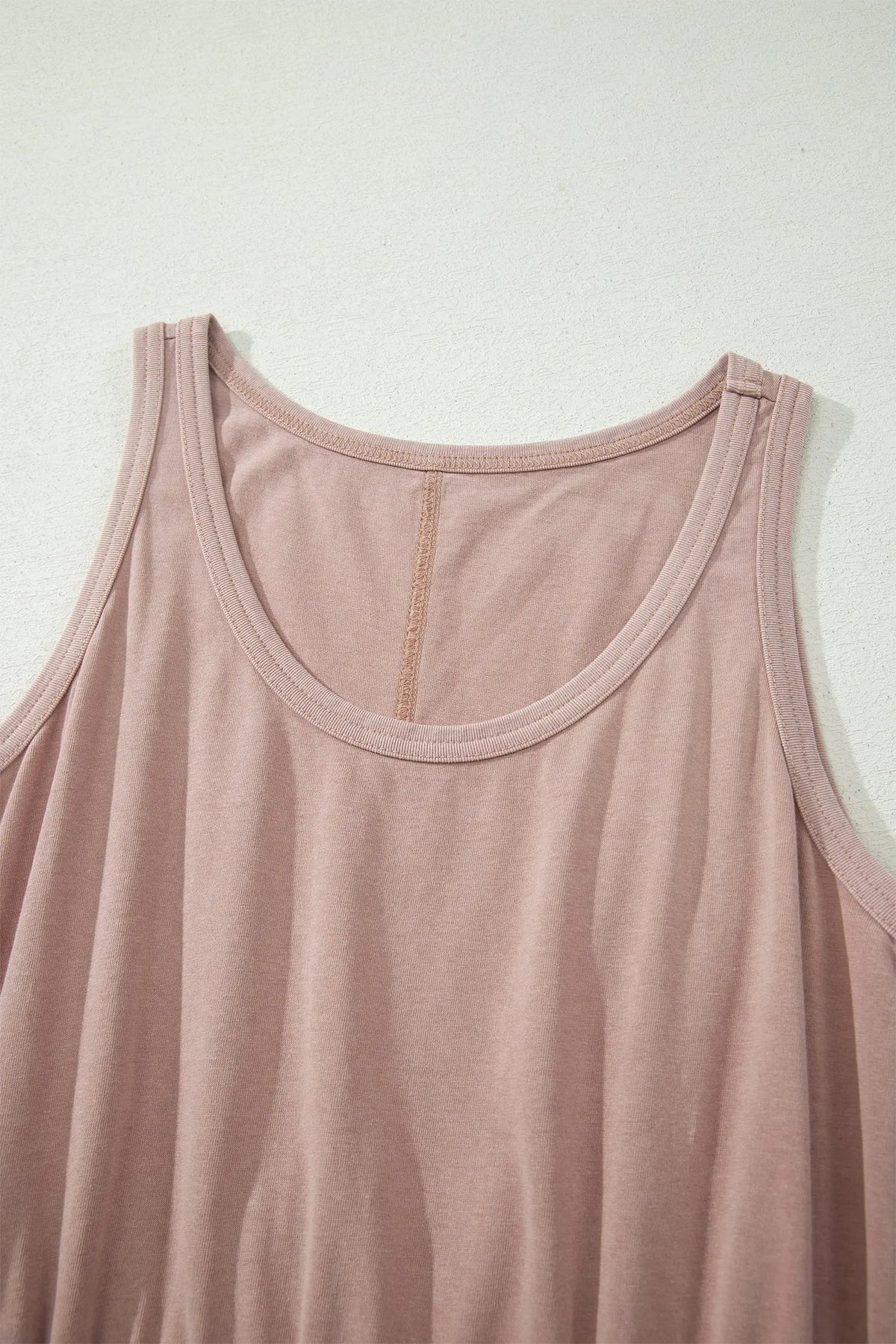 Cotton Smoke Gray Mineral Wash U Neck Elastic Waist Sleeveless Mini Dress